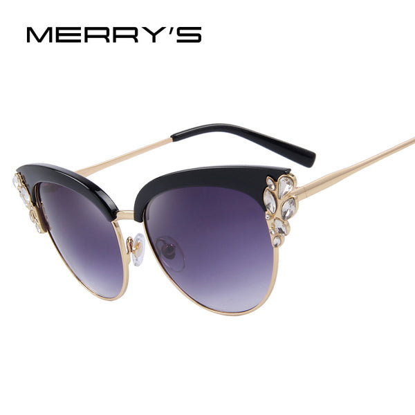 MERRY'S Women Fashion Flower Crystal Decoration Half Frame Butterfly Sunglasses