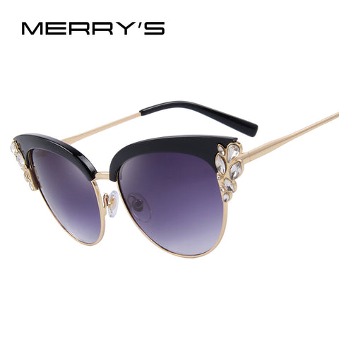 MERRY'S Women Fashion Flower Crystal Decoration Half Frame Butterfly Sunglasses