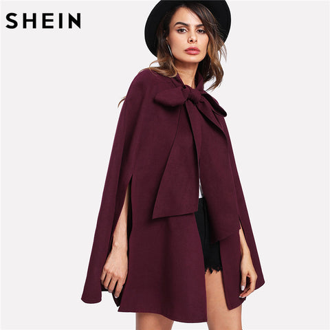 SHEIN Elegant Woman Fall Coat Korean Fashion Clothing for Womens Burgundy