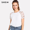 SHEIN Floral Lace Raglan Sleeve T-shirt Casual Women Short Sleeve T shirt
