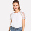 SHEIN Floral Lace Raglan Sleeve T-shirt Casual Women Short Sleeve T shirt