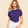SHEIN Womens Purple Puff Short Sleeve Vintage Summer T-shirts 2018 New Weekend
