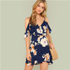 SHEIN Multicolor Vacation Backless Boho Bohemian Beach Flounce Cold Shoulder