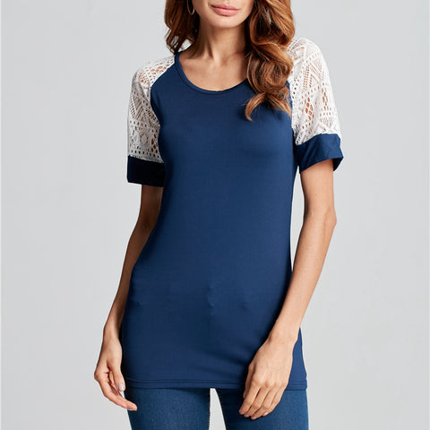 2018 Brand New Women Lace Hollow Short Sleeve T-shirt Summer Style O neck