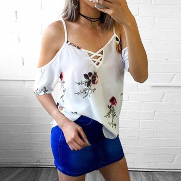 2018 Summer Fashion Casual Short Sleeve Boho Floral Printed Party Tee-Shirts